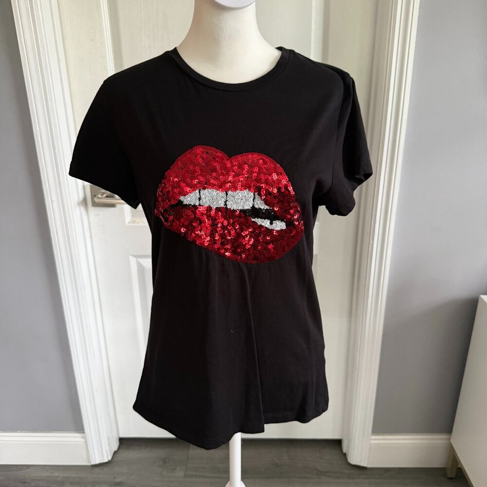 Black Lipsy LIPS T-Shirt Size Medium